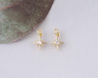 18K Gold Filled North Star Pendant,CZ Micro Pave Star Charm Bracelet Necklace for DIY Jewelry Making Supply