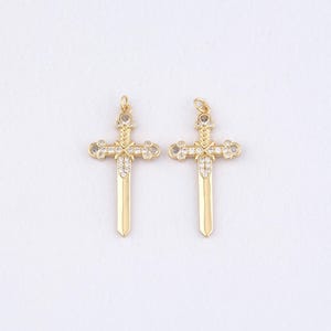 18K Gold Filled Sword Pendant,CZ Micro Pave Sword Charm Bracelet Necklace for DIY Jewelry Making Supply