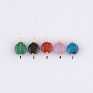 18K Gold Filled Round Pendant,Natural Stone Charm Bracelet Necklace for DIY Jewelry Making Supply