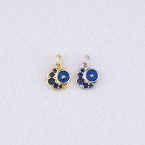 18K Gold Filled Moon Pendant,CZ Micro Pave Celestial Charm Bracelet Necklace for DIY Jewelry Making Supply