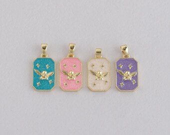18K Gold Filled Angel Pendant,Enamel Angel Charm Bracelet Necklace for DIY Jewelry Making Supply