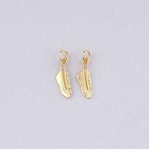 18K Gold Filled Feather Pendant,CZ Micro Pave Feather Charm Bracelet Necklace for DIY Jewelry Making Supply