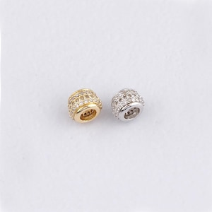 18K Gold Filled Barrel Spacer Beads,CZ Micro Pave Barrel Beads Charm Bracelet Necklace for DIY Jewelry Making Supply
