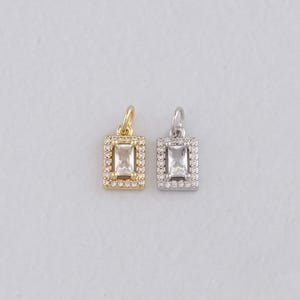 18K Gold Filled Rectangle Pendant,CZ Micro Pave Rectangle Charm Bracelet Necklace for DIY Jewelry Making Supply