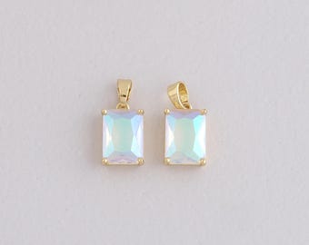 18K Gold Filled Rectangle Pendant,Crystal Rectangle Charm Bracelet Necklace for DIY Jewelry Making Supply