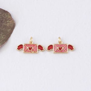 18K Gold Filled Envelope Pendant,Enamel Envelope Charm Bracelet Necklace for DIY Jewelry Making Supply