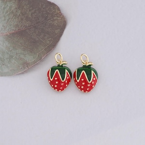 18K Gold Filled Strawberry Pendant,Enamel Fruit Strawberry Charm Bracelet Necklace for DIY Jewelry Making Supply