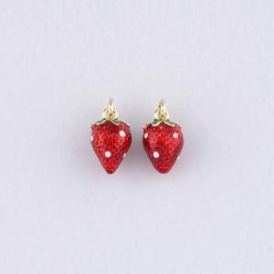 18K Gold Filled Strawberry Pendant,Enamel Fruit Strawberry Charm Bracelet Necklace for DIY Jewelry Making Supply