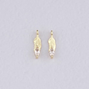 18K Gold Filled Feather Pendant,CZ Micro Pave Feather Charm Bracelet Necklace for DIY Jewelry Making Supply