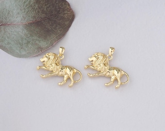 18K Gold Filled Lion Pendant,Animal Lion Charm Bracelet Necklace for DIY Jewelry Making Supply