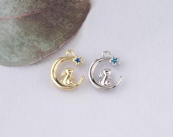 18K Gold Filled Rabbit Pendant,Animal Rabbit Charm Bracelet Necklace for DIY Jewelry Making Supply