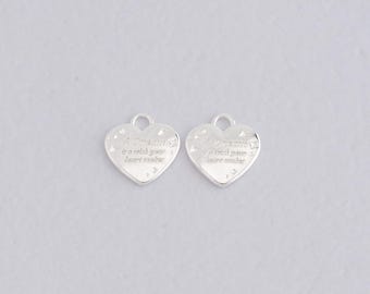 Silver Heart Pendant,Dainty Heart Charm Bracelet Necklace for DIY Jewelry Making Supply