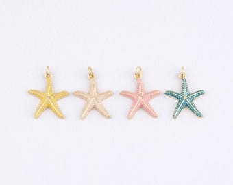 Colgante de estrella de mar chapado en oro de 18 quilates, pulsera con dije de estrella de mar esmaltada, ideal para hacer joyas DIY.