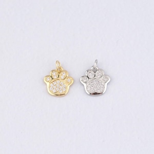 18K Gold Filled Paw Pendant,CZ Micro Pave Dog Paw Charm Bracelet Necklace for DIY Jewelry Making Supply