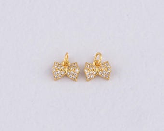 24K Gold Filled Bow Pendant,Gold Bow Charm Bracelet Necklace for DIY Jewelry Making Supply