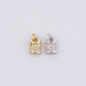 18K Gold Filled Lock Pendant,CZ Micro Pave Lock Charm Bracelet Necklace for DIY Jewelry Making Supply