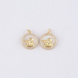 18K Gold Filled Angel Pendant,CZ Micro Pave Angel Charm Bracelet Necklace for DIY Jewelry Making Supply