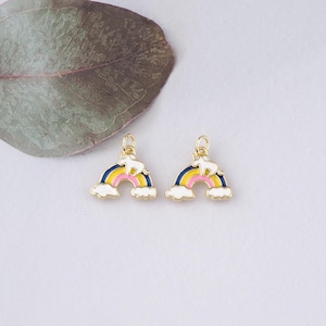 18K Gold Filled Rainbow Pendant,Enamel Rainbow Charm Bracelet Necklace for DIY Jewelry Making Supply