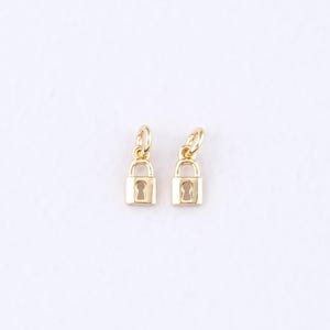 18K Gold Filled Lock Pendant,Lucky Lock Charm Bracelet Necklace for DIY Jewelry Making Supply