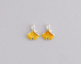 Silver Ginkgo Leaf Pendant,Enamel Leaf Charm Bracelet Necklace for DIY Jewelry Making Supply