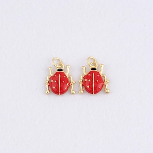 18K Gold Filled Ladybug Pendant,Enamel Ladybug Charm Bracelet Necklace for DIY Jewelry Making Supply