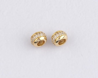 18K Gold Filled Round Spacer Beads,Flat Bead,CZ Micro Pave Round Flat Beads Charm Bracelet Necklace for DIY Jewelry Making Supply