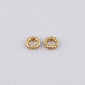 18K Gold Filled Cylinder Spacer Beads,CZ Micro Pave Flat Barrel Beads Charm Bracelet Necklace for DIY Jewelry Making Supply