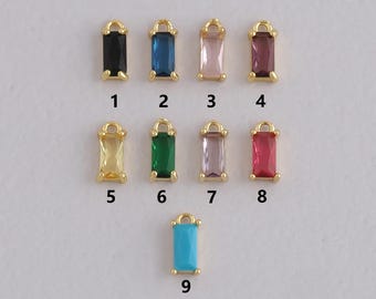 18K Gold Filled Rectangle Pendant,Crystal Rectangle Charm Bracelet Necklace for DIY Jewelry Making Supply
