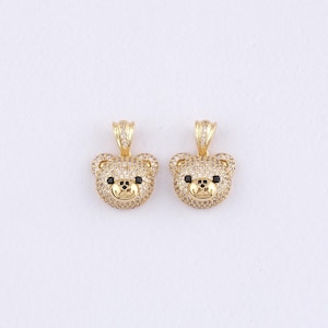 18K Gold Filled Bear Pendant,CZ Micro Pave Bear Charm Bracelet Necklace for DIY Jewelry Making Supply