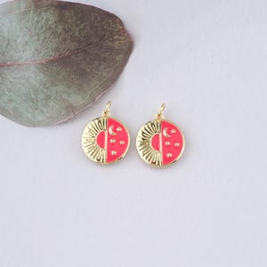 18K Gold Filled Sun Moon Pendant,Enamel Celestial Charm Bracelet Necklace for DIY Jewelry Making Supply