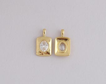 18K Gold Filled Rectangle Pendant,CZ Micro Pave Rectangle Charm Bracelet Necklace for DIY Jewelry Making Supply