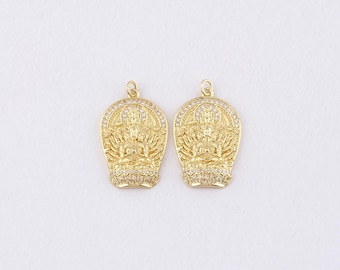 18K Gold Filled Buddha Pendant,CZ Micro Pave Buddha Charm Bracelet Necklace for DIY Jewelry Making Supply