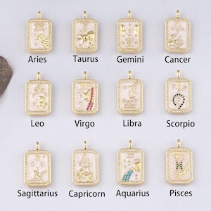 18K Gold Filled Zodiac Pendant,Enamel Constellation Charm Bracelet Necklace for DIY Jewelry Making Supply