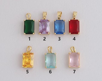 18K Gold Filled Rectangle Pendant,Crystal Rectangle Charm Bracelet Necklace for DIY Jewelry Making Supply