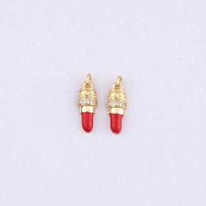 18K Gold Filled Lipstick Pendant,Enamel Lipstick Charm Bracelet Necklace for DIY Jewelry Making Supply