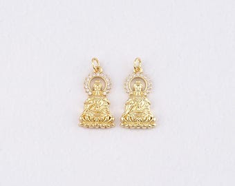 18K Gold Filled Buddha Pendant,CZ Micro Pave Buddha Charm Bracelet Necklace for DIY Jewelry Making Supply