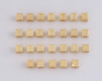 18K Gold Filled Initial Spacer Beads,Cube Beads,Letter Spacer Beads,DIY Jewelry Making Supply