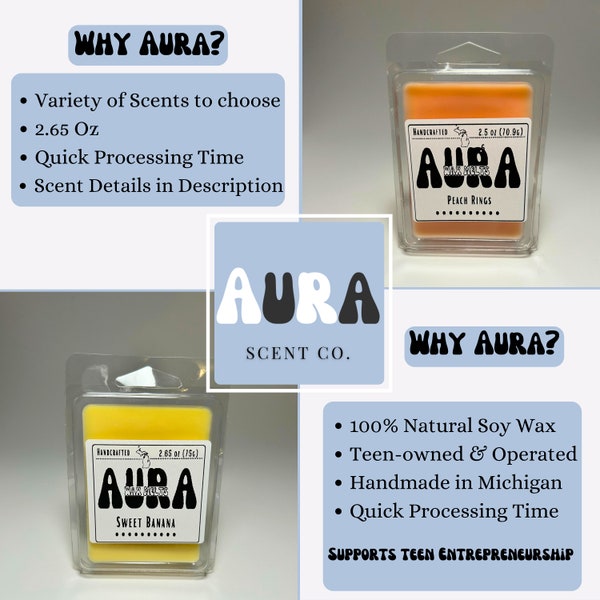 Handpoured Aura Soy Wax Melts, Natural & Non-Toxic, Find Your Scent Today