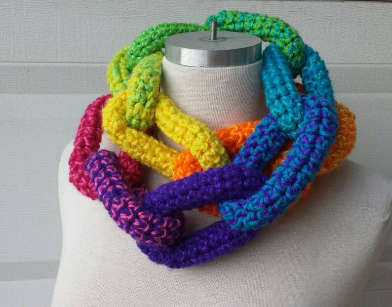Rainbow Crocheted Chain Link Scarf Handmade Chainlink Etsy