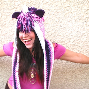 Pink and Purple Sparkly Unicorn Scoofie - Magical Crocheted Hooded Scarf - Mythical Creature Make Believe Costume Fall Winter Accessory