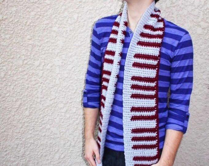 Piano Keyboard Scarf Grey and Maroon Crocheted Etsy