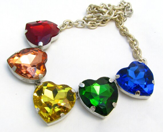 Rainbow Chakra Heart Necklace Large Crystal Necklace W Red Etsy Rainbow Chakra Heart Necklace Large Crystal Necklace W Red Etsy