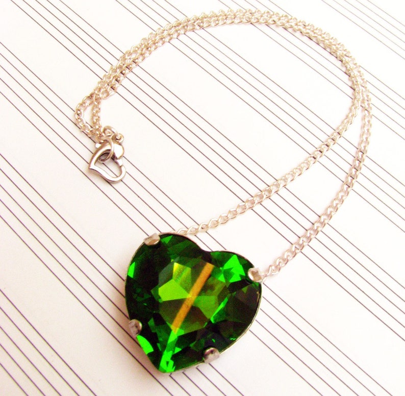 Green Heart Shaped Large Crystal Pendant Necklace Available Etsy
