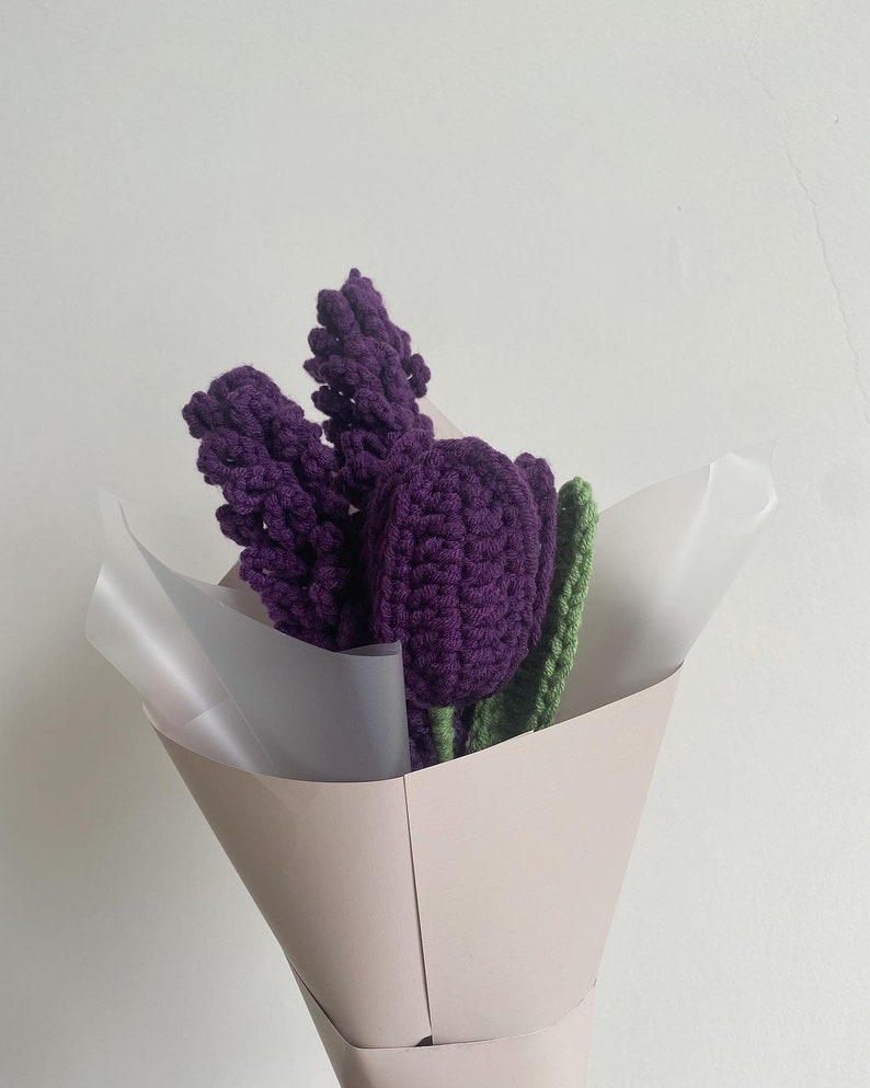 Custom Tulip Crochet Flower Bouquet Lavender Handmade Knitted Etsy