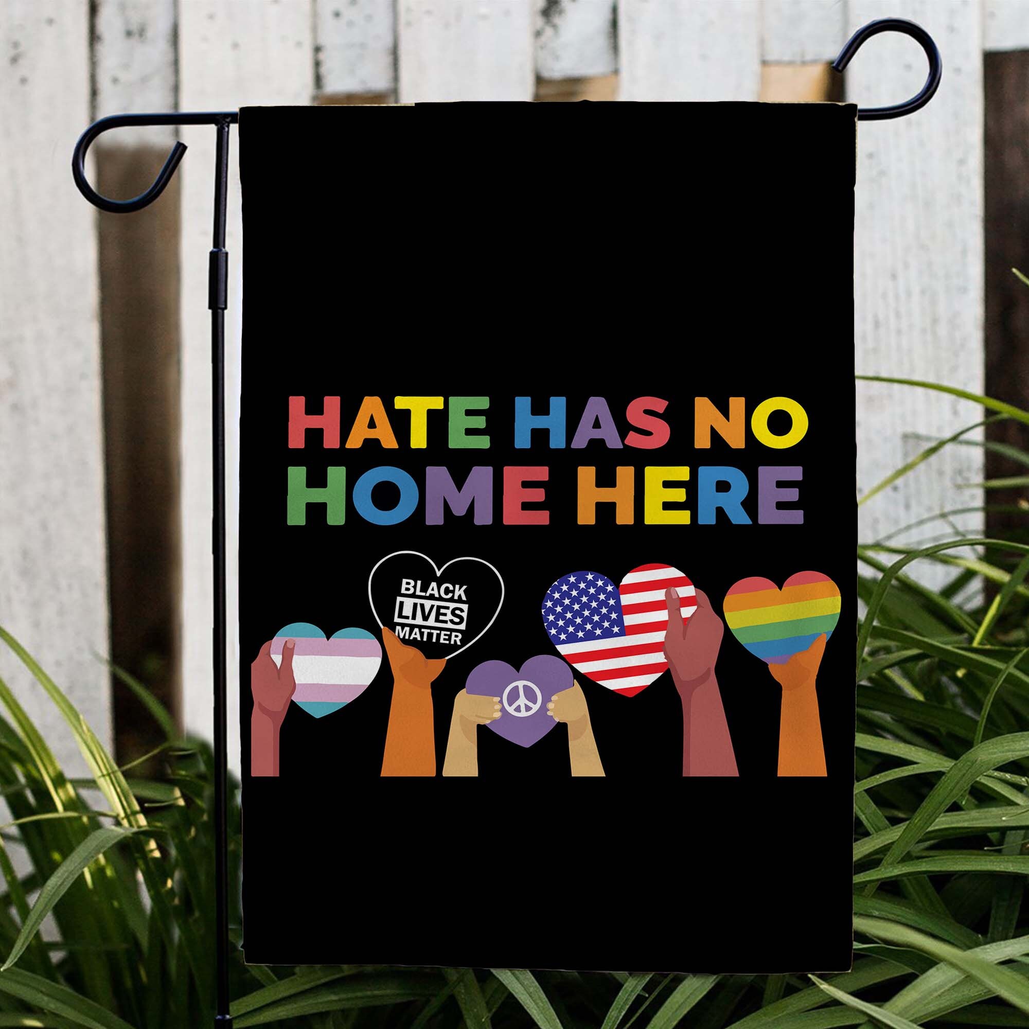 Hate Has No Home Here Garden Flag, Rainbow LGBT Pride, Human Rights Flag