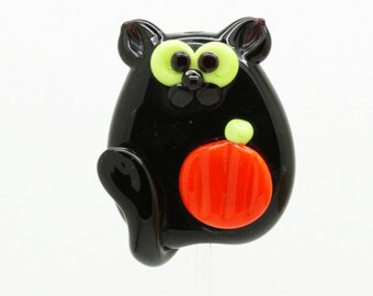 ready to ship lampwork Halloween pumpkin black cat bead A7-16