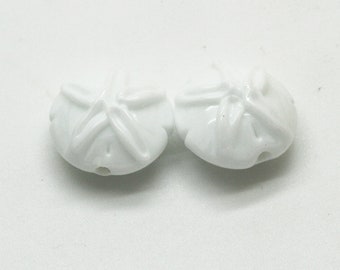 Ready to ship Margo lampwork beads sand dollar white  pair A15-8