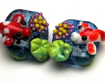 Margo lampwork beads koi pond earrings pair (2)