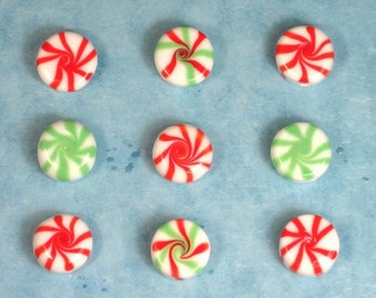 Made to order Margo lampwork beads Christmas peppermint candy (9)red with white