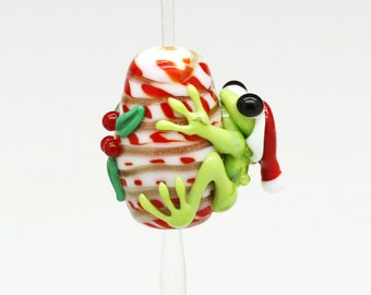 Ready to ship Margo lampwork beads Christmas frog A7-26